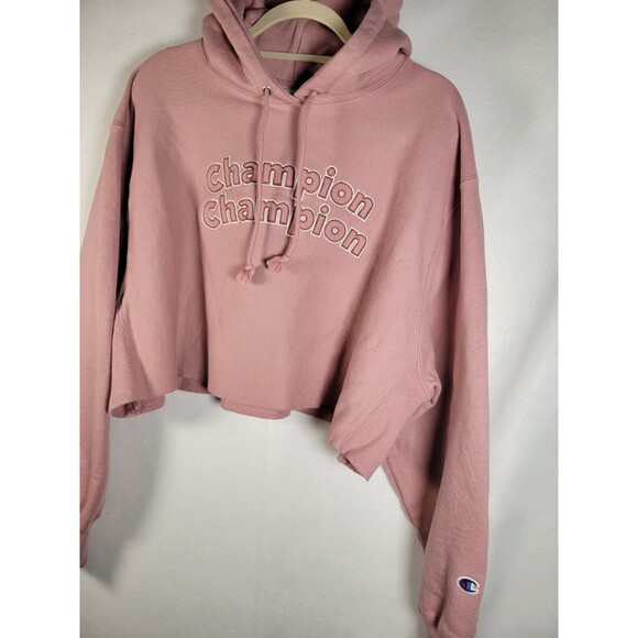 Champion Reverse Weave Cropped Cut-Off Hoodie  2X Triple Outline Logo Spellout - Picture 4 of 9